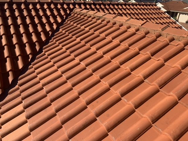 Clay Roof Tiles With a Raised Sloped Section — Norwest Roof Restorations In Blue Bay, NSW