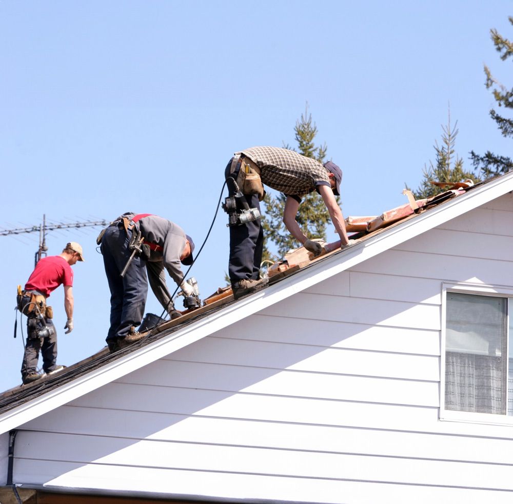 Workers Repairing a White House Roof — Norwest Roof Restorations In Blue Bay, NSW